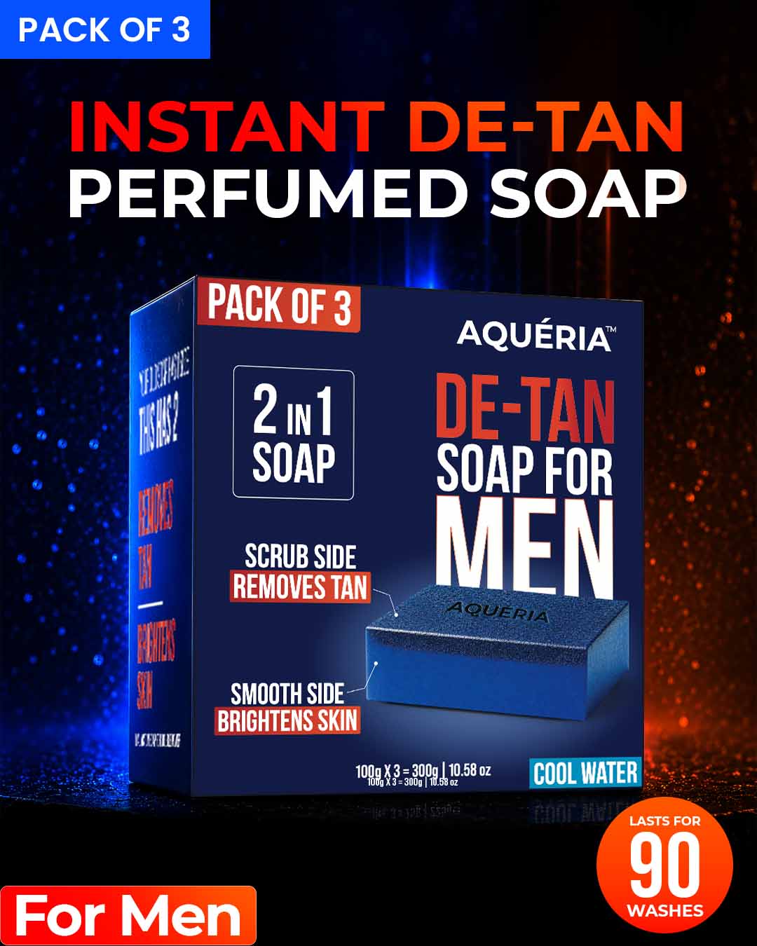 De-Tan Soap for Men Pack of 3 + Free Underarm Roll on