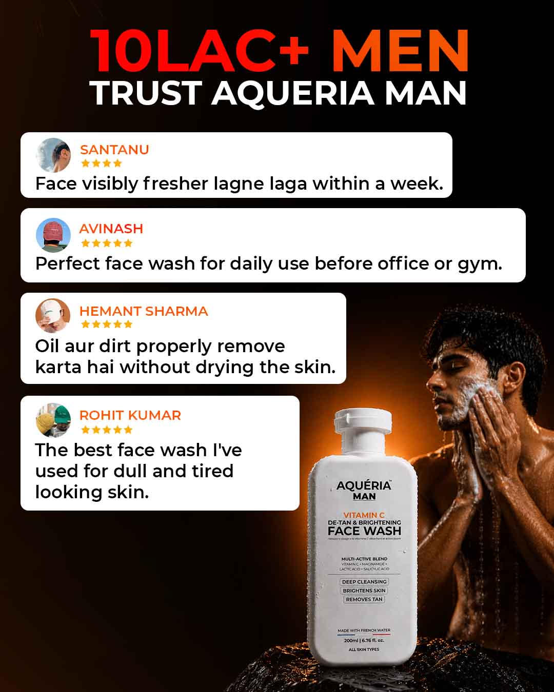 De-Tan Soap for Men (Pack of 3) + De- Tan Face Wash (200ml) + Underarm Roll on