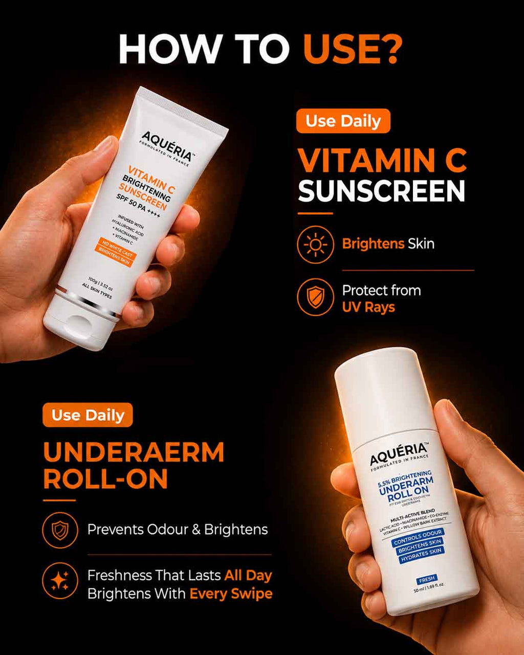 4 Products Brightening Vitamin C Combo for Men - Face Wash + Lip Balm + Brightening Roll-On + Sunscreen