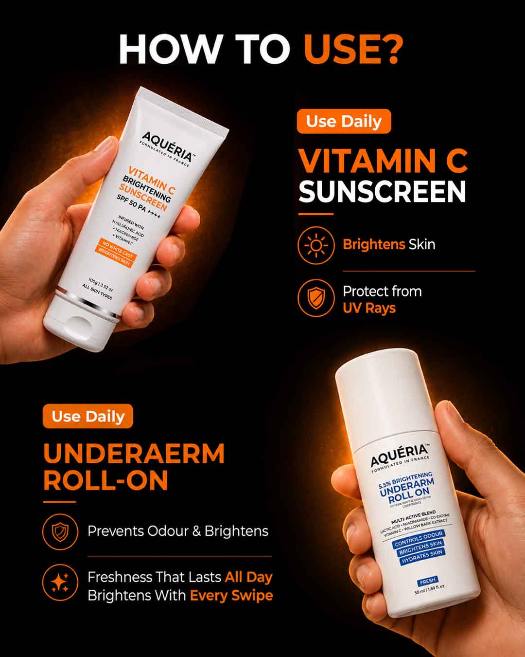 4 Products Brightening Vitamin C Combo for Men - Face Wash + Lip Balm + Brightening Roll-On + Sunscreen