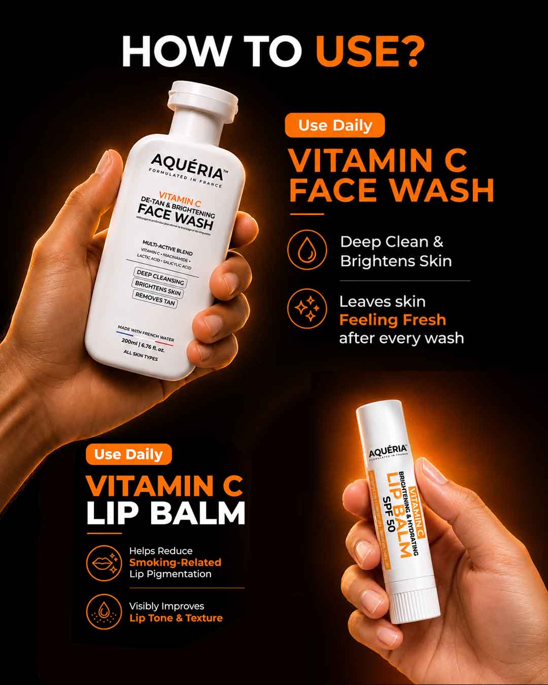 4 Products Brightening Vitamin C Combo for Men - Face Wash + Lip Balm + Brightening Roll-On + Sunscreen