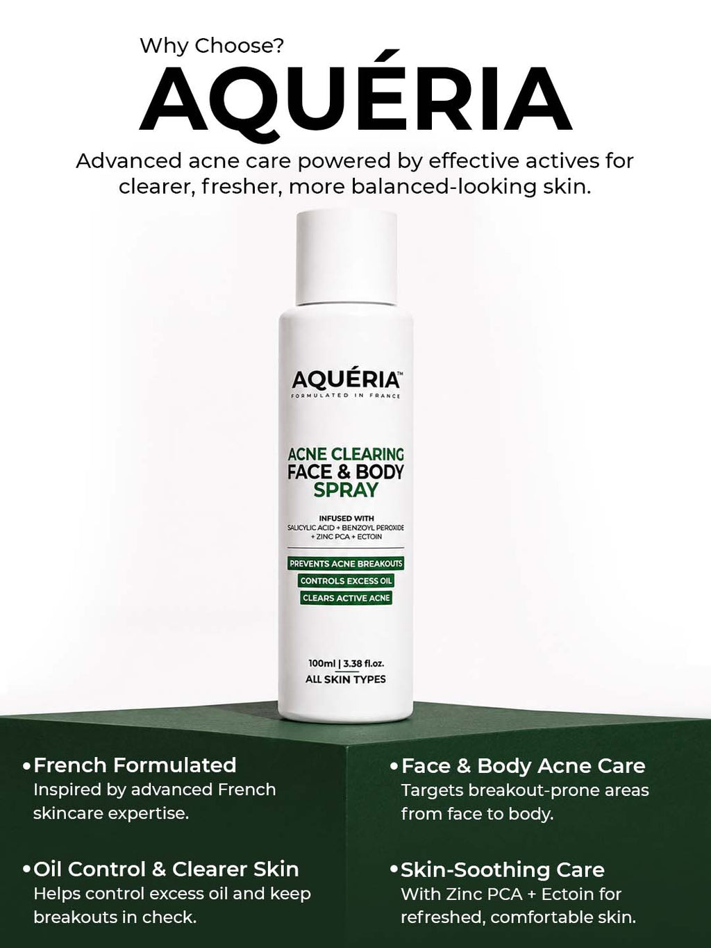 Body Acne Spray with Salicylic Acid, Benzoyl Peroxide & Zinc PCA | For Back & Body Breakouts | Fast-Drying 360° Spray