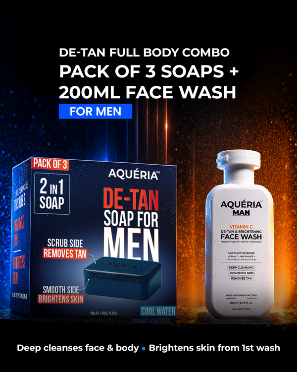 De-Tan Soap for Men (Pack of 3) + Vit C Face Wash (200ml)