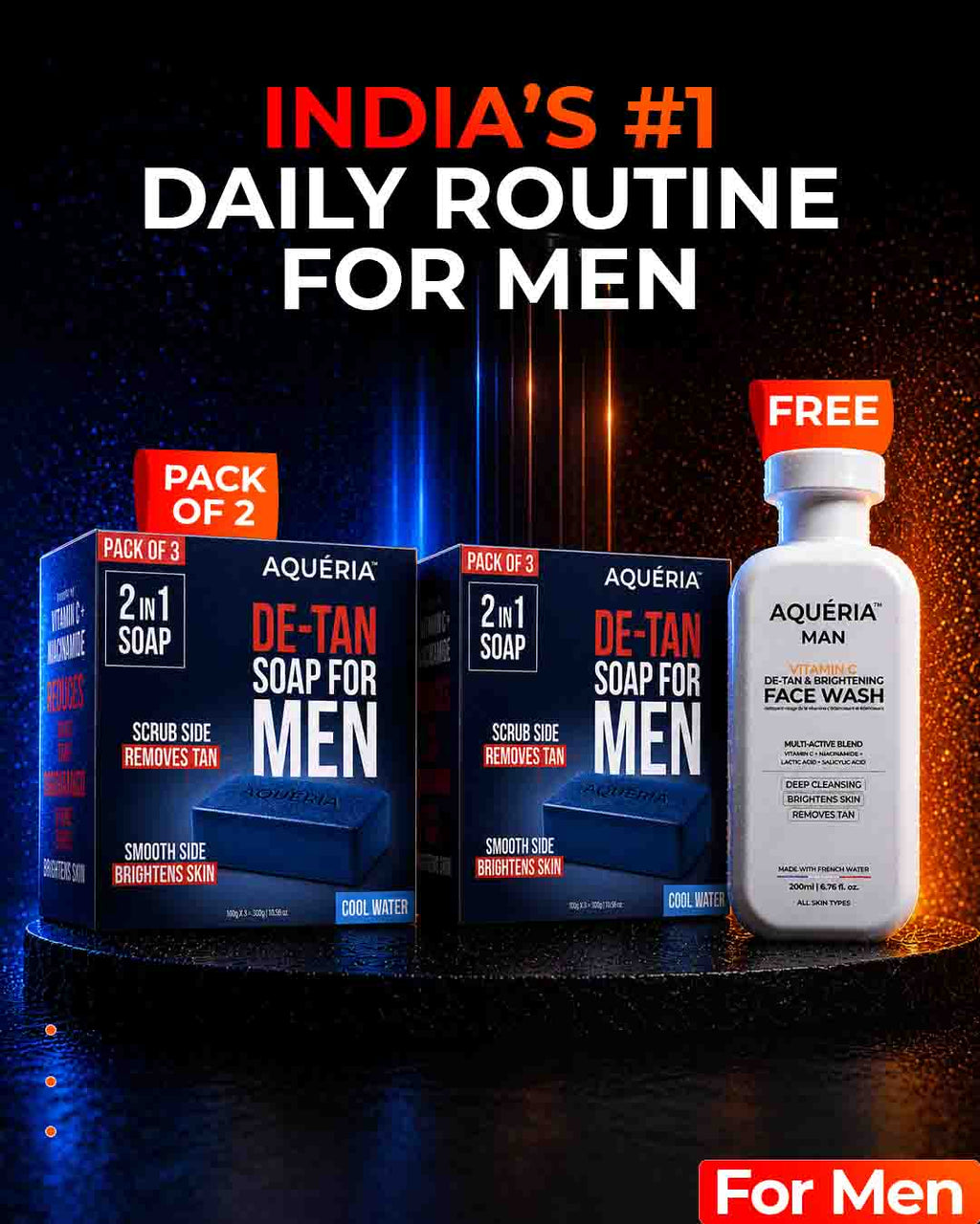 De-Tan Soap for Men (Pack of 3) + De- Tan Face Wash (200ml)