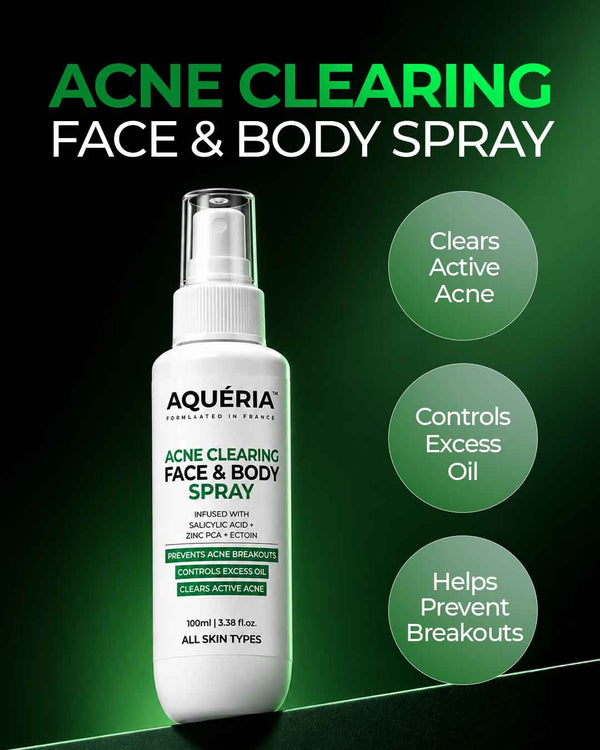 Acne Clearing Face & Body Spray with Salicylic Acid, Benzoyl Peroxide & Zinc PCA | For Back & Body Breakouts | Fast-Drying 360° Spray