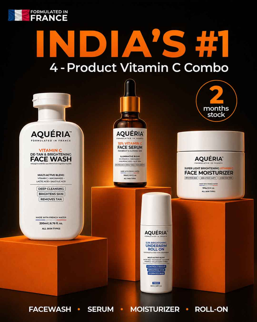 Bestselling Vitamin C Combo - 10% Serum + Moisturizer + Face wash + FREE Roll on